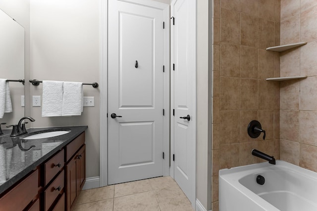 5435 Yellowstone Trl, Minnetrista, MN 55331 - bathroom with tile patterned flooring, vanity, shower / bath combination, and baseboards