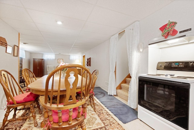 517 2nd St, Waconia, MN 55387 - carpeted dining area featuring stairs and a drop ceiling