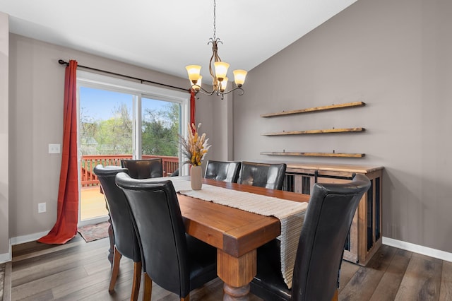 1226 1st St, Saint Paul Park, MN 55071 - dining room with dark wood-type flooring, baseboards, and a chandelier