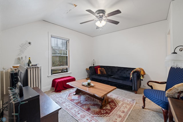 803 10th Ave N, Fargo, ND 58102 - carpeted living room with baseboards, ceiling fan, and lofted ceiling