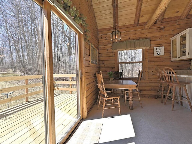 20703 Aspen Dr, Grand Rapids, MN 55744 - dining space with wood ceiling and wooden walls
