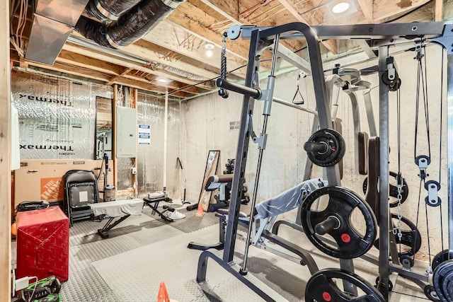 exercise area featuring electric panel