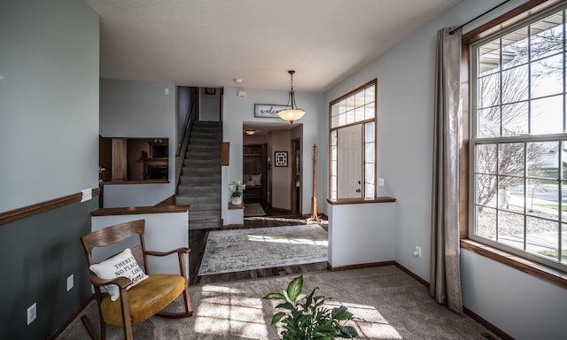 19288 Evenston Dr, Farmington, MN 55024 - entryway featuring healthy amount of natural light, stairs, carpet flooring, and baseboards