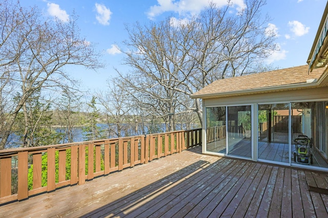 deck with a water view