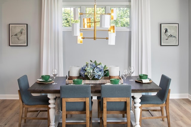 2717 Kalland Ave NE, Saint Michael, MN 55376 - dining area featuring light wood-type flooring, baseboards, and a chandelier