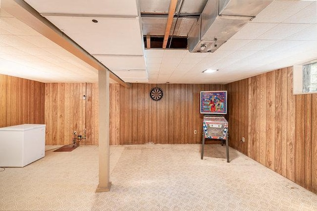4528 30th Ave S, Minneapolis, MN 55406 - below grade area with wood walls and fridge