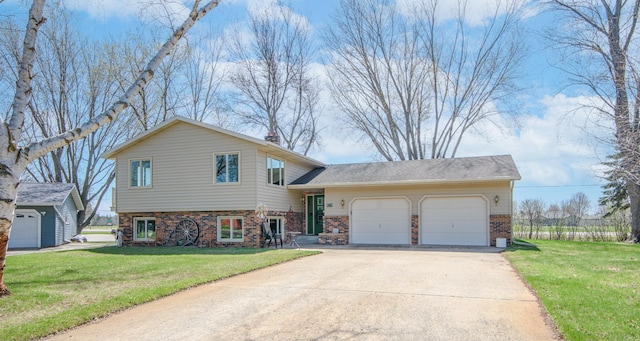 36 Ben Nevis Ln, Waite Park, MN 56387 - tri-level home featuring brick siding, a front lawn, an attached garage, and concrete driveway