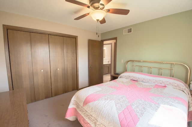 36 Ben Nevis Ln, Waite Park, MN 56387 - carpeted bedroom featuring visible vents, ceiling fan, and a closet