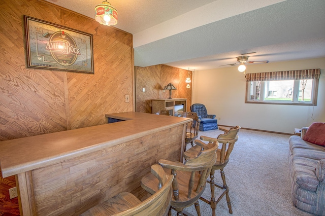 36 Ben Nevis Ln, Waite Park, MN 56387 - bar with ceiling fan, carpet floors, baseboards, a bar, and wooden walls