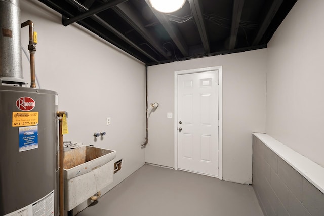 21485 Inwood Ave N, Forest Lake, MN 55025 - basement with gas water heater and a sink