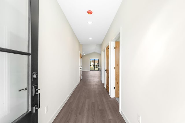 25882 Emerson Ct, Wyoming, MN 55092 - hallway with baseboards, recessed lighting, and dark wood-style floors
