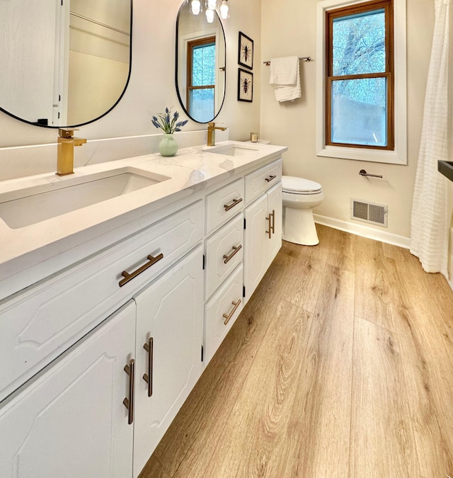 809 Wagon Wheel Trl, Mendota Heights, MN 55120 - bathroom with a sink, baseboards, wood finished floors, and visible vents