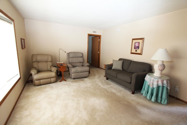 932 Spruce Ave S, Thief River Falls, MN 56701 - living area featuring carpet floors, baseboards, visible vents, and a wealth of natural light