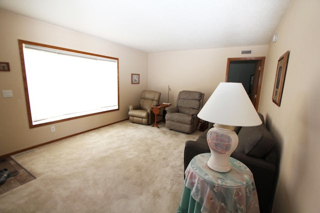 932 Spruce Ave S, Thief River Falls, MN 56701 - living area featuring carpet flooring, baseboards, and visible vents