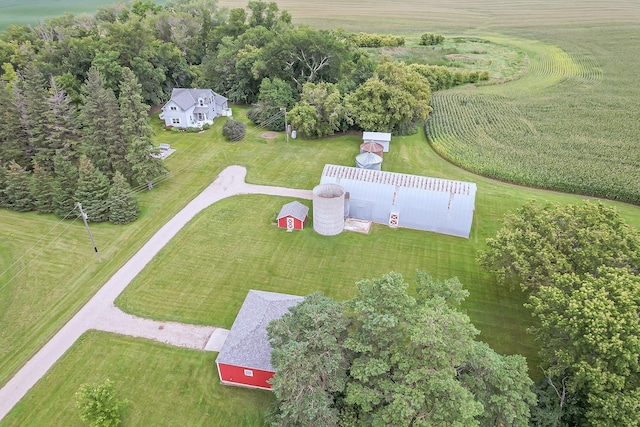 birds eye view of property featuring a rural view