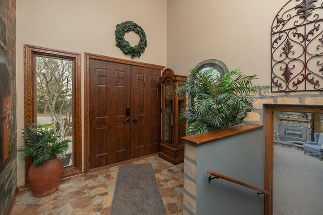 entrance foyer with stone finish floors
