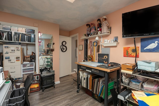 home office with wood finished floors