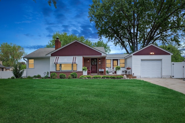 3215 146th St W, Rosemount, MN 55068 - ranch-style house with a porch, an attached garage, a chimney, concrete driveway, and a shingled roof