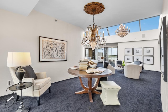 3145 Dean Ct Unit 1100, Minneapolis, MN 55416 - carpeted dining area featuring a chandelier and a towering ceiling