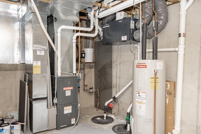 utility room with heating unit and water heater