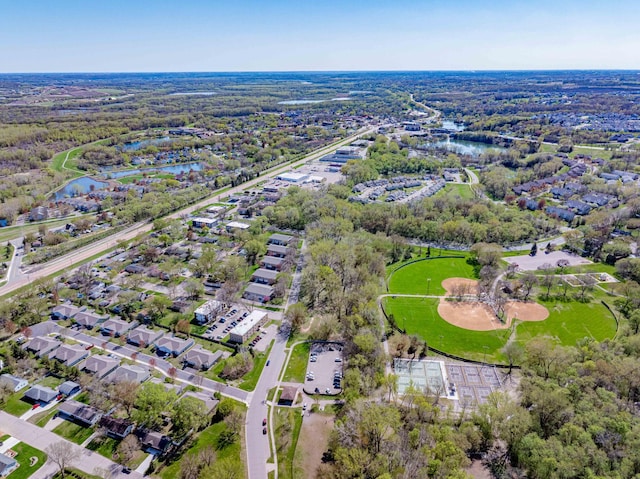 aerial overview of property's location featuring a nearby body of water