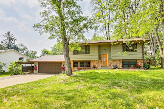 720 Mercury Dr W, Shoreview, MN 55126 - raised ranch featuring an attached garage, brick siding, concrete driveway, and a front lawn