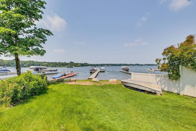 720 Mercury Dr W, Shoreview, MN 55126 - view of green lawn with a water view and a dock