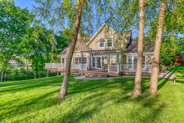 42429 Big Mcdonald Dr, Dent, MN 56528 - rear view of house with a pergola, a deck, and a lawn