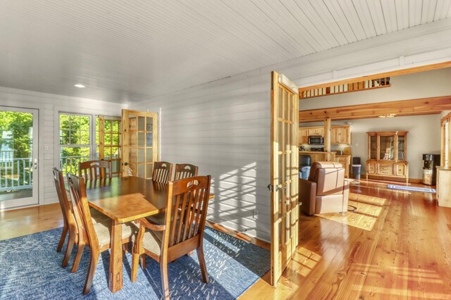 42429 Big Mcdonald Dr, Dent, MN 56528 - dining space featuring french doors, wood finished floors, and recessed lighting