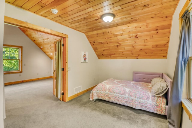 42429 Big Mcdonald Dr, Dent, MN 56528 - bedroom featuring wood ceiling, vaulted ceiling, carpet floors, and baseboards