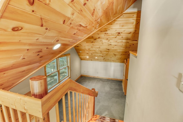 42429 Big Mcdonald Dr, Dent, MN 56528 - additional living space featuring lofted ceiling, wood ceiling, carpet flooring, and baseboards