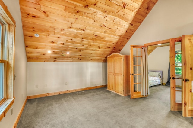 42429 Big Mcdonald Dr, Dent, MN 56528 - additional living space featuring lofted ceiling, carpet flooring, wood ceiling, and baseboards