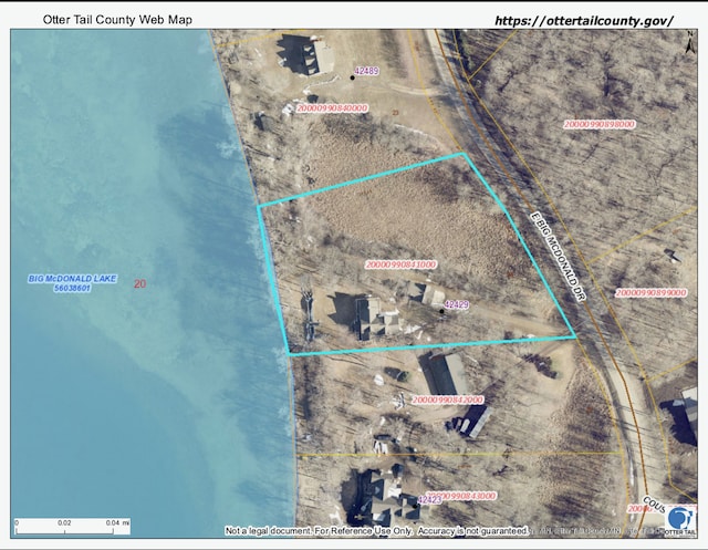 42429 Big Mcdonald Dr, Dent, MN 56528 - aerial map of property and surrounding area with property boundaries highlighted