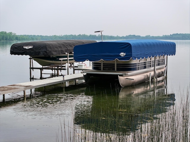 42429 Big Mcdonald Dr, Dent, MN 56528 - dock area with boat lift and a water view