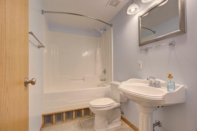 bathroom featuring tile patterned flooring, shower / bathing tub combination, toilet, and visible vents