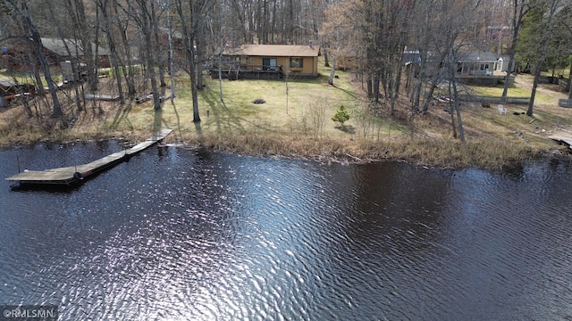 exterior space with a water view