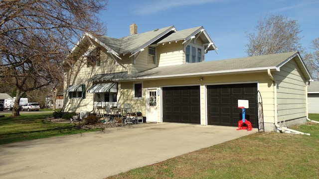 101 5th St, Cyrus, MN 56323 - exterior space featuring a yard, an attached garage, driveway, and a chimney