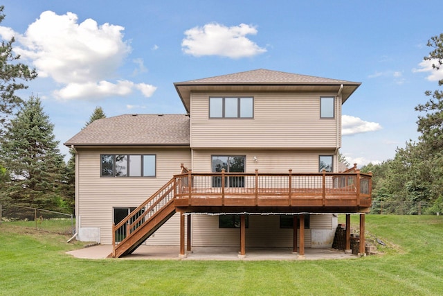 16439 Tippecanoe St NE, Ham Lake, MN 55304 - rear view of property featuring a deck, a patio area, stairs, and a shingled roof