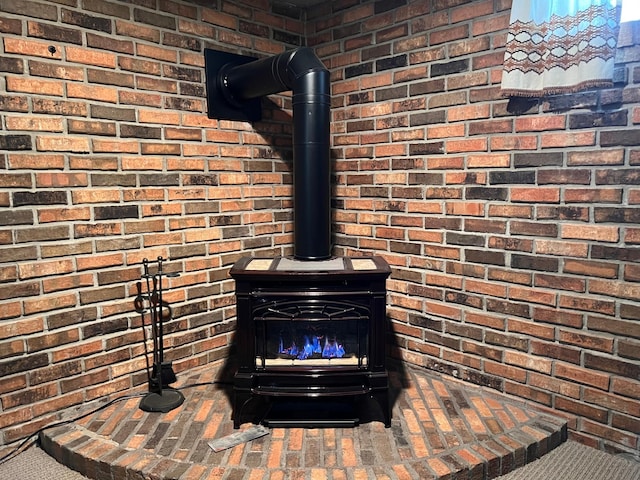 interior details with a wood stove