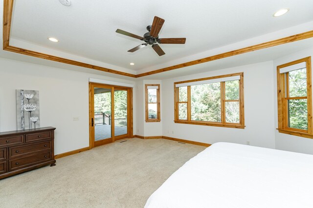1315 Wicklow Ln SW, Rochester, MN 55902 - bedroom with access to exterior, baseboards, light carpet, recessed lighting, and a ceiling fan