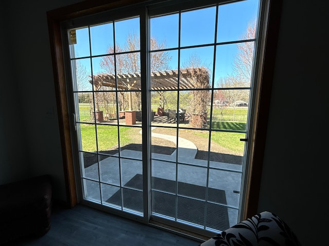 doorway to outside featuring dark wood finished floors