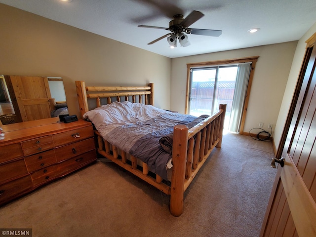 1603 86th Ave, Hammond Twp, WI 54015 - bedroom with light carpet, access to outside, recessed lighting, and ceiling fan