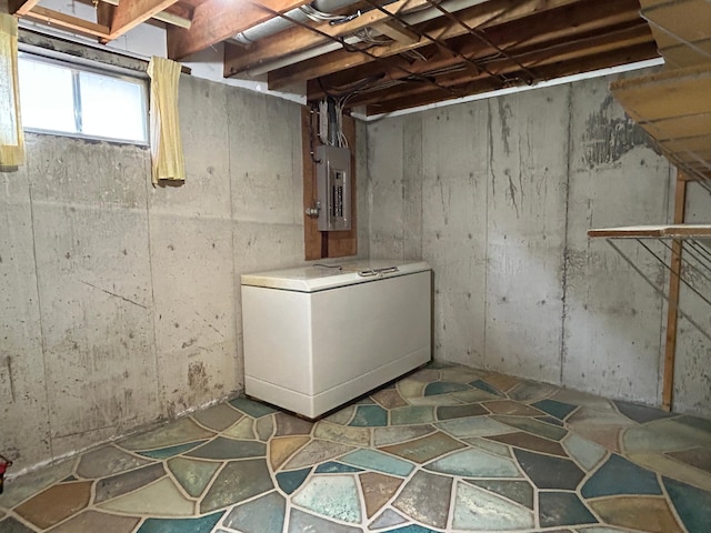 basement featuring electric panel
