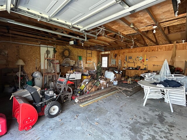 garage featuring a workshop area