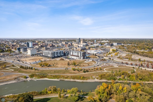 bird's eye view featuring a view of city and a water view