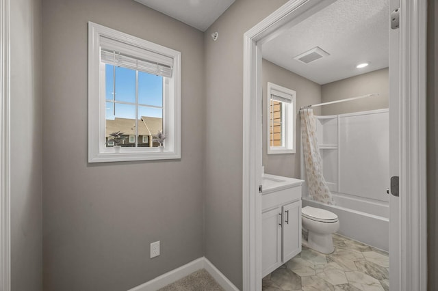1144 Middlefield Rd, Medina, MN 55340 - bathroom featuring healthy amount of natural light, vanity, toilet, and shower / bath combination with curtain