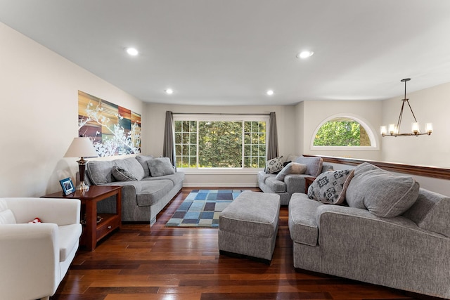 1920 Kyle Pl, Golden Valley, MN 55422 - living area with dark wood finished floors, plenty of natural light, recessed lighting, and a chandelier