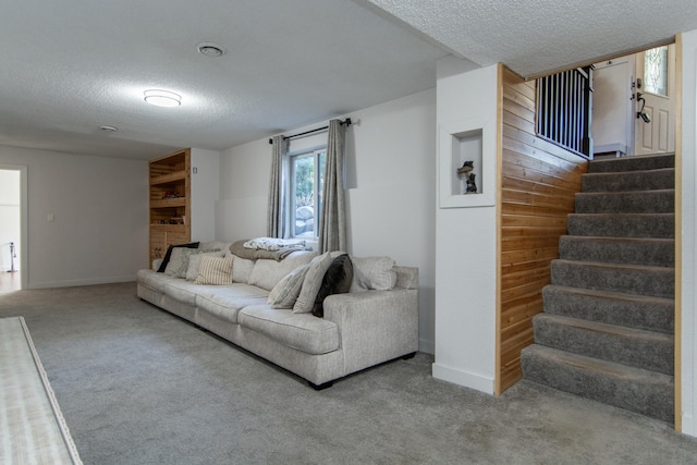 5360 Marohn Rd, Baxter, MN 56425 - living room featuring stairs, a textured ceiling, and carpet