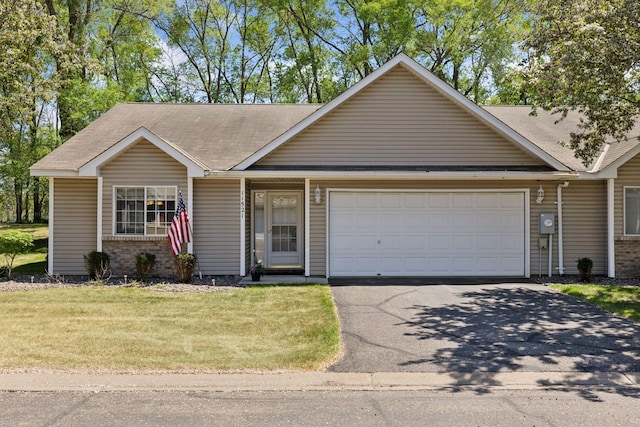 11521 Poppy St NW, Coon Rapids, MN 55433 - ranch-style home with an attached garage, asphalt driveway, a front yard, and roof with shingles