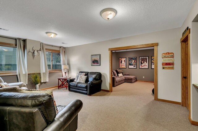 912 21st Ave N, Sartell, MN 56377 - carpeted living room with a textured ceiling, visible vents, and baseboards